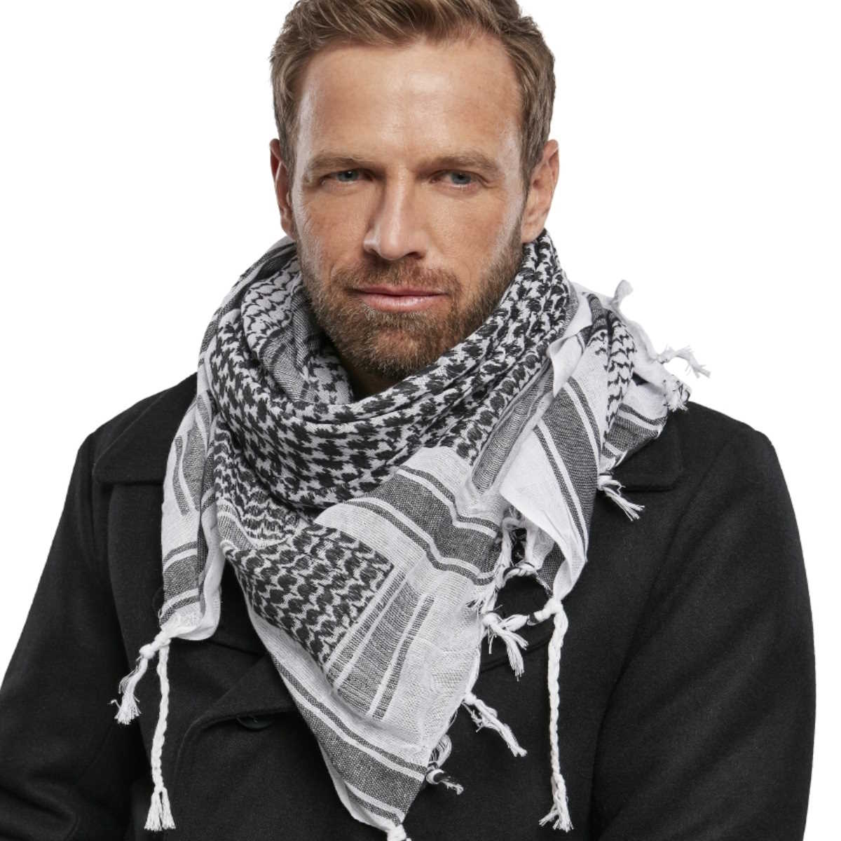 white black brandit shemagh worn as scarf