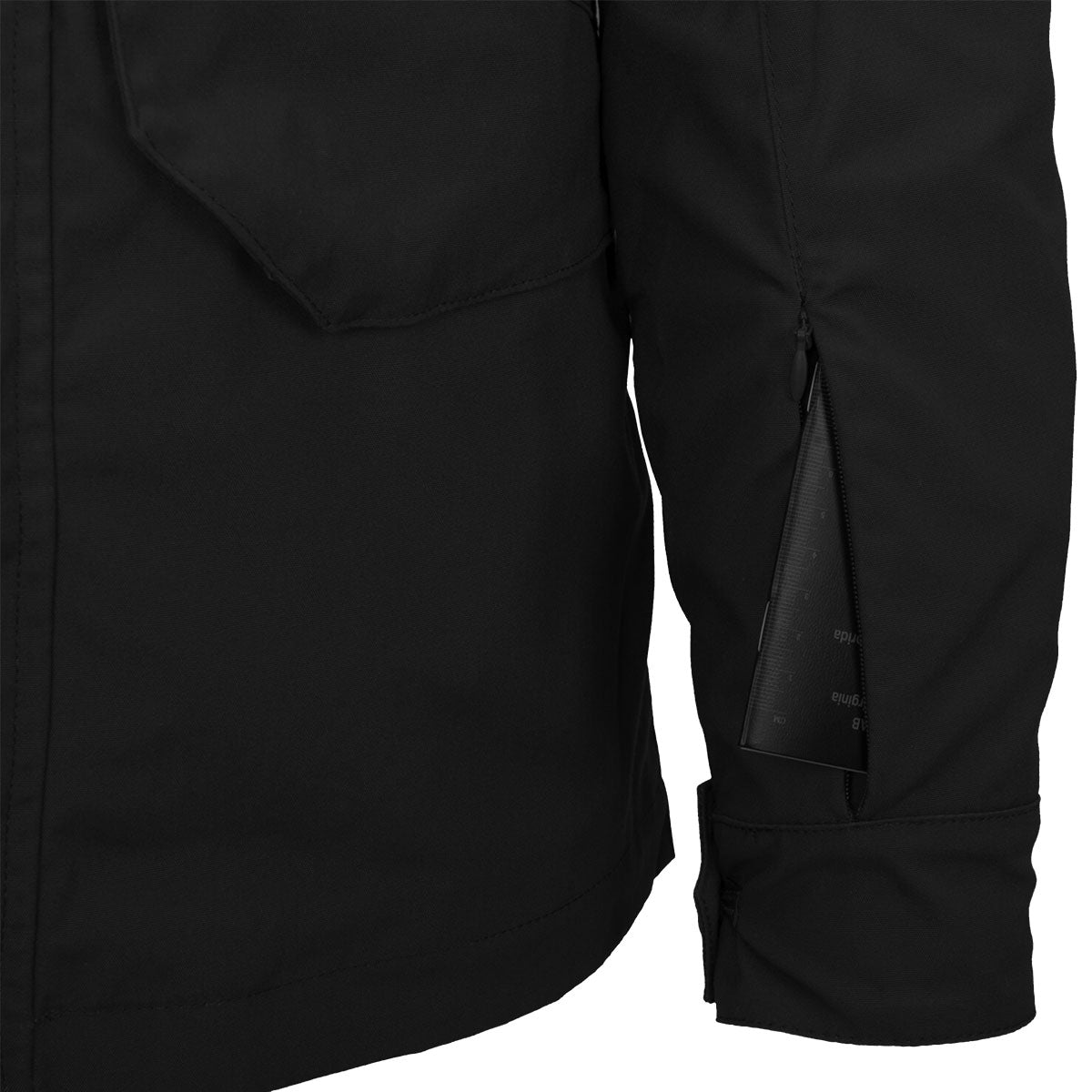 zipped pocket on helikon covert m65 black jacket sleeve