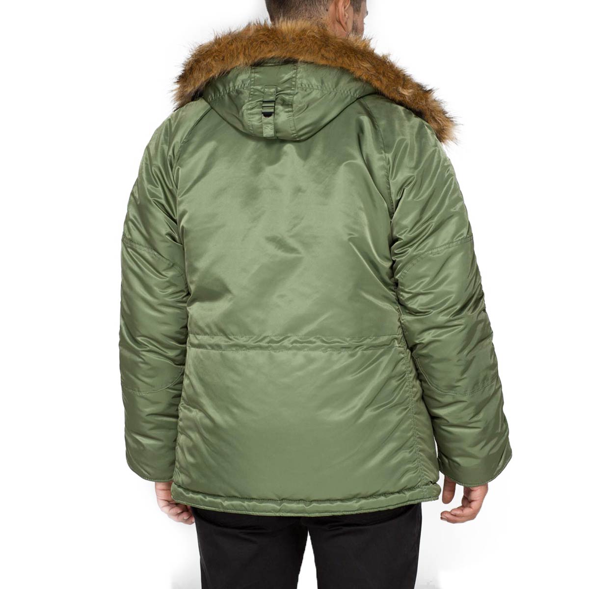 rear view of green alpha n3b parka