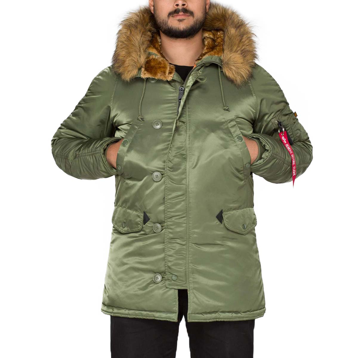 hand warmer pockets on sage green alpha n3b vf59 parka