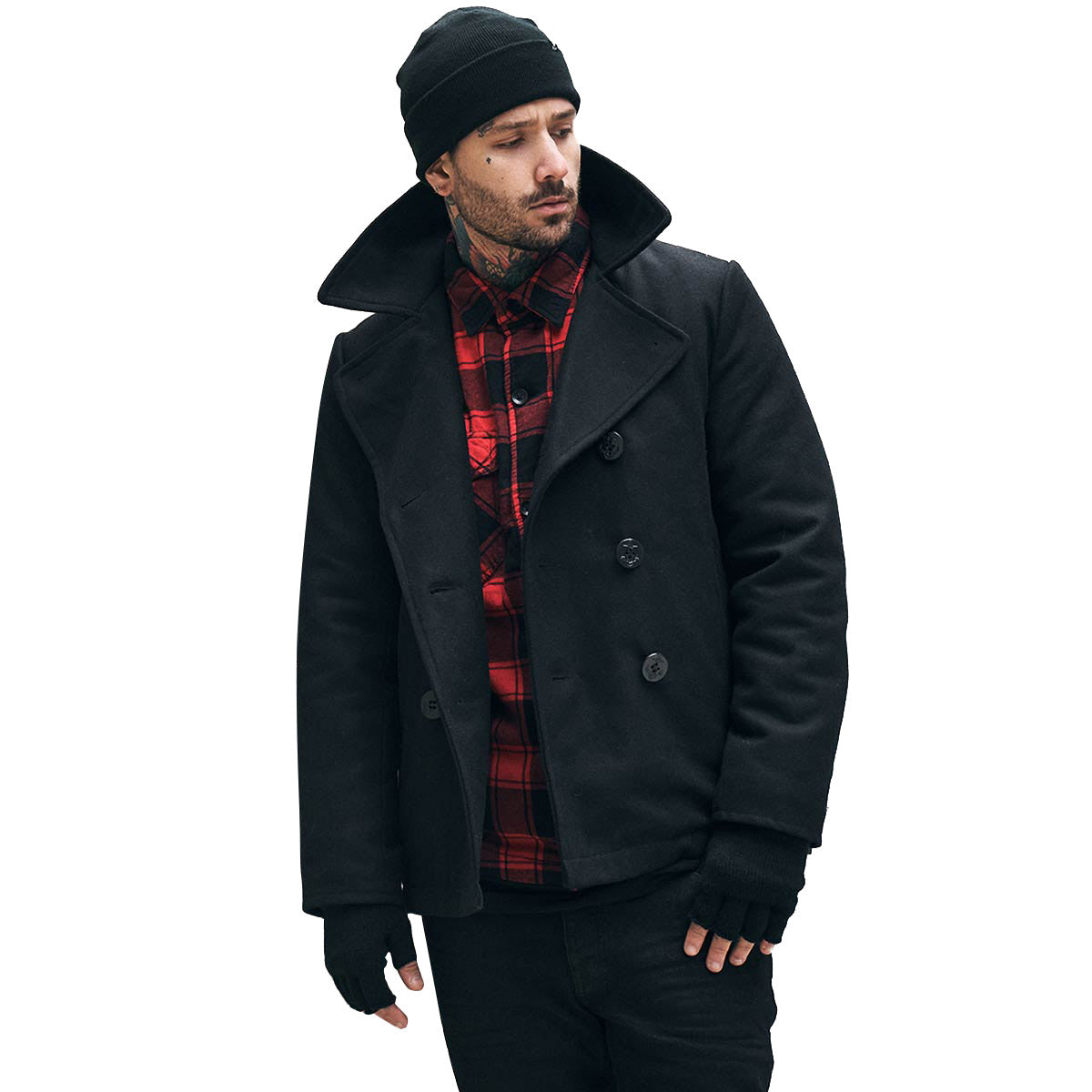 black brandit pea coat lapel collar