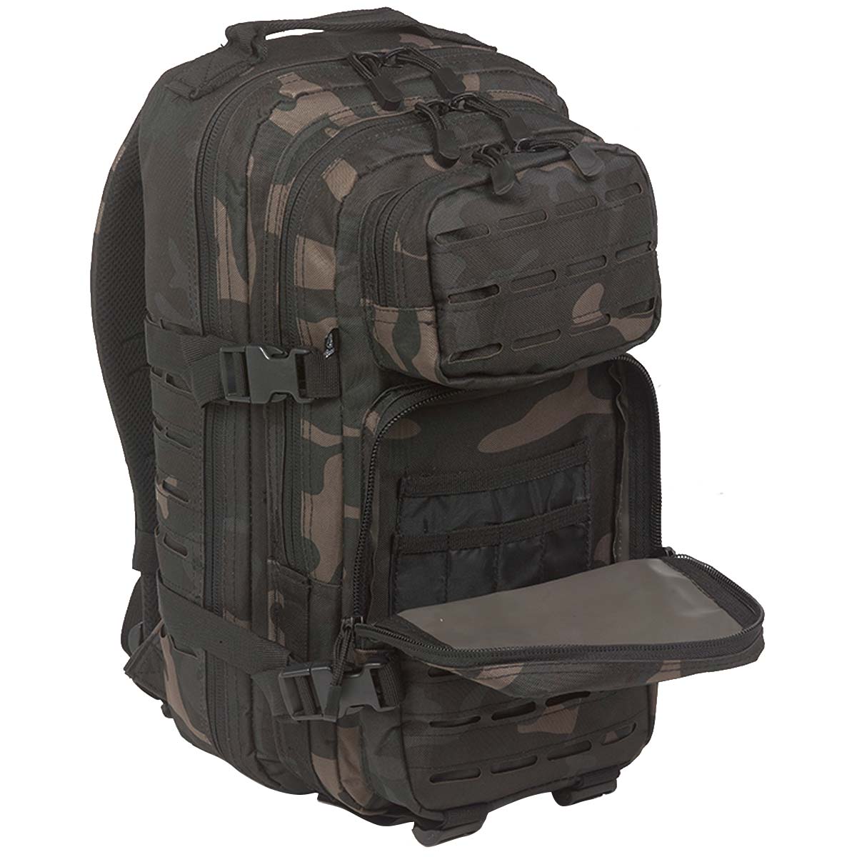 brandit medium rucksack us cooper lasercut dark camo front utility pockets