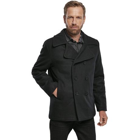 brandit pea coat black double breasted