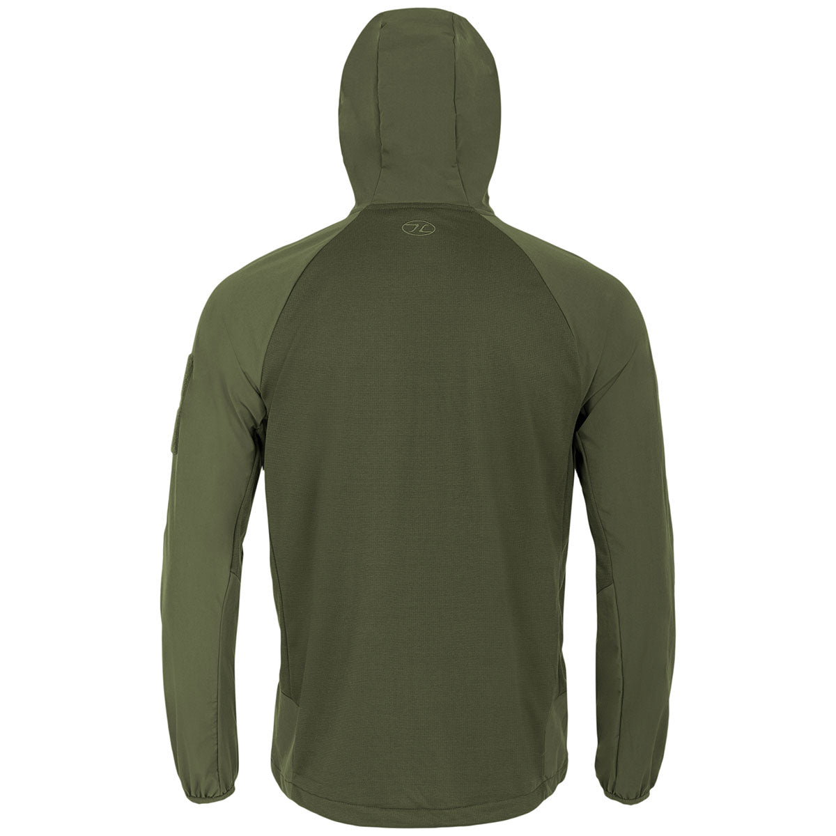 Rear View of Highlander Hirta Hybrid Jacket Olive Green