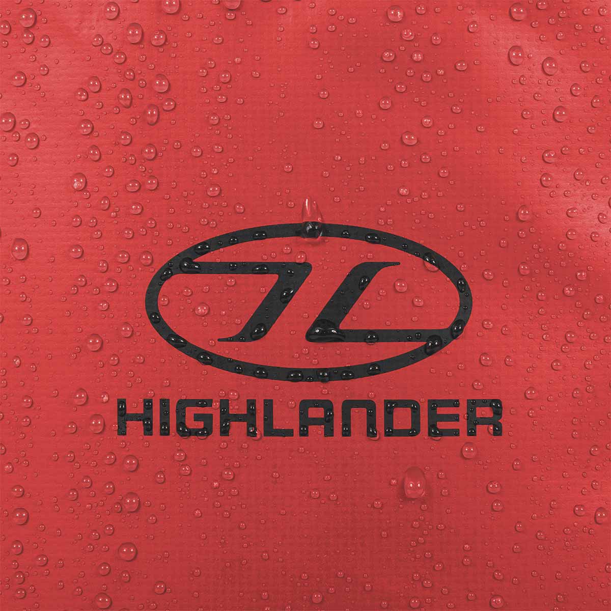 highlander logo on waterproof red duffel bag