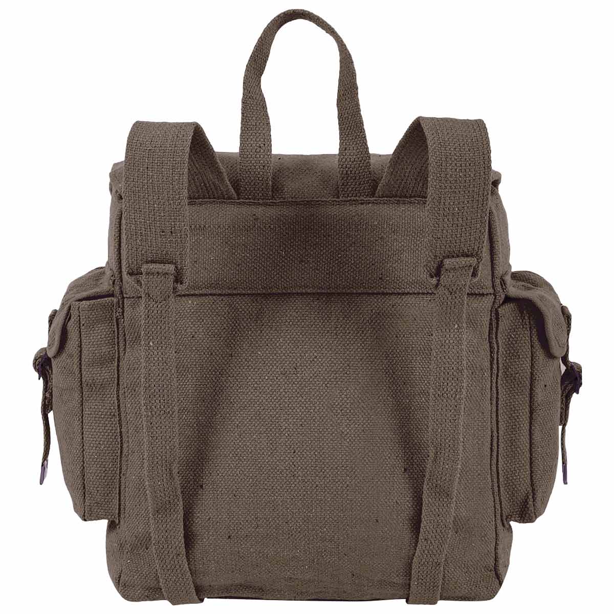 rear of canvas webbing backpack olive