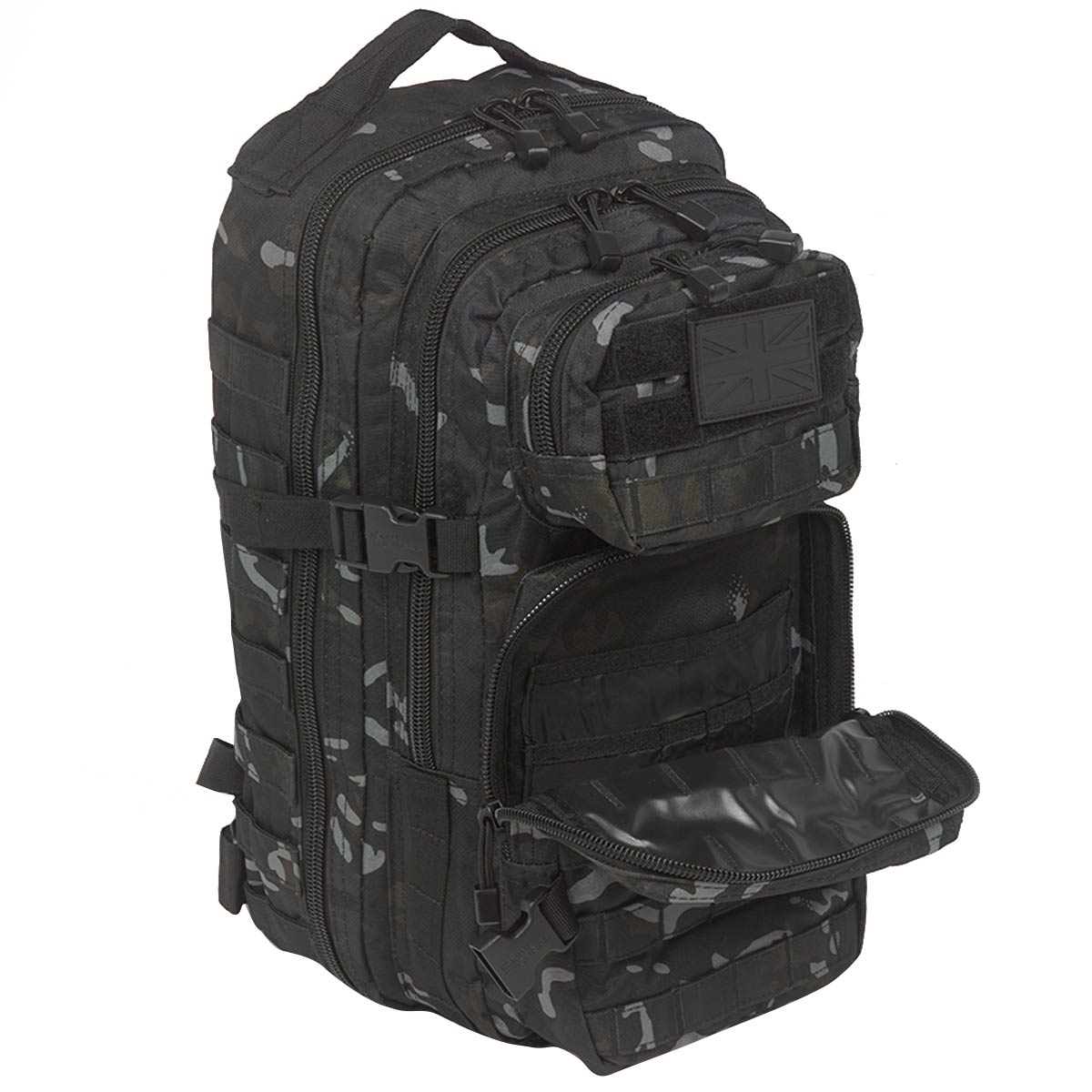 kombat 28 litre molle pack front utility pockets btp black