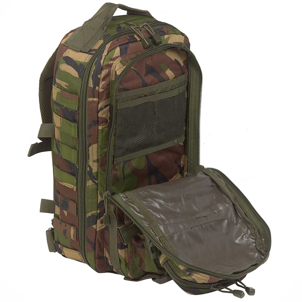 kombat 28 litre molle pack inner mesh pocket dpm camo