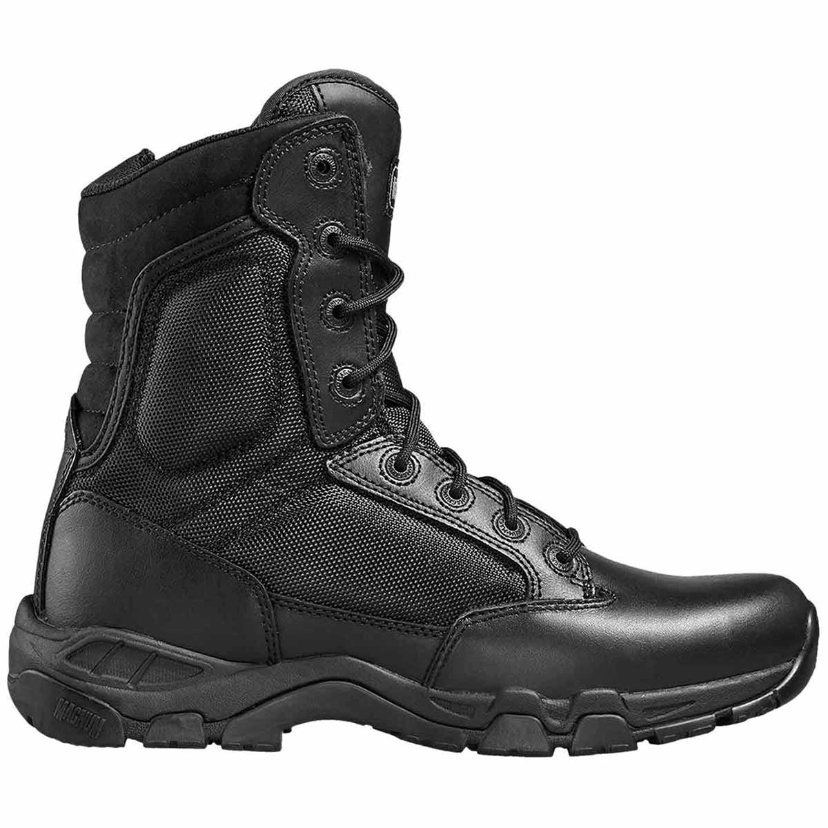 lateral angle of black magnum viper pro 8 side zip boots