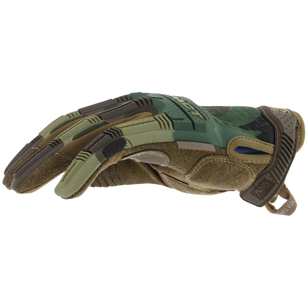 side view of woodland camo mechanix m-pact glove