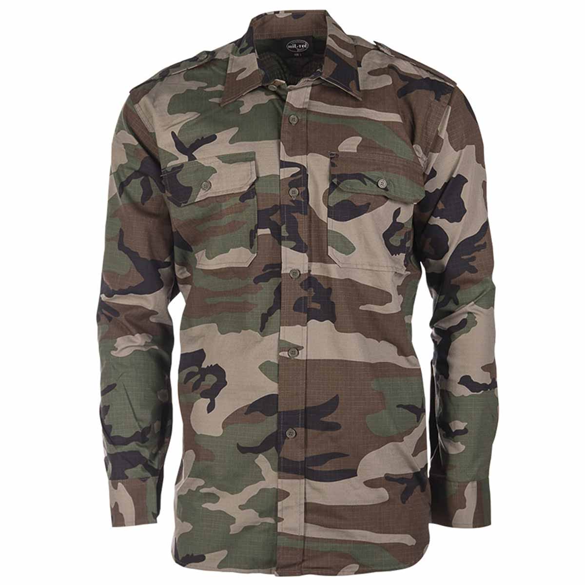 mil-tec ripstop field shirt woodland camo front