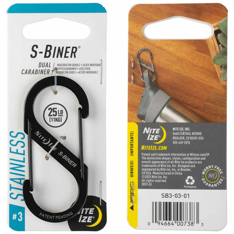 nite ize s biner stainless steel black size 3 25lb