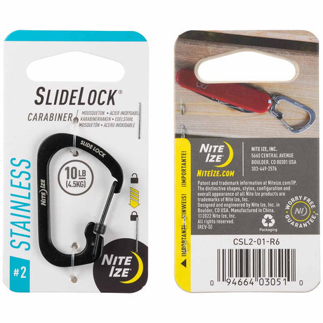 niteize slidelock carabiner stainless steel black no2 10lb 4.5kg