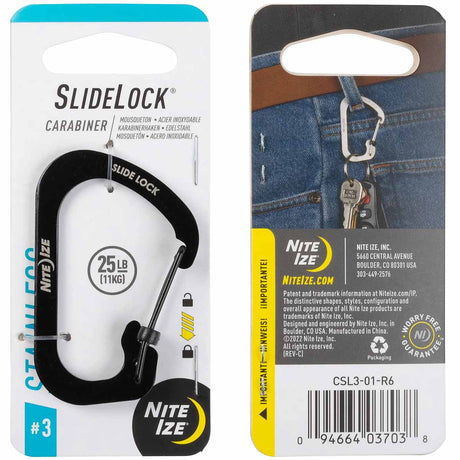 niteize slidelock carabiner stainless steel black no3 25lb 11kg