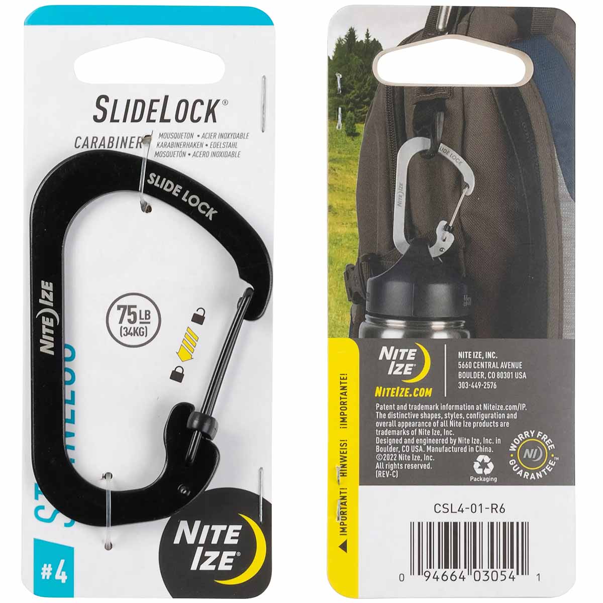 niteize slidelock carabiner stainless steel black no4 75lb 34kg