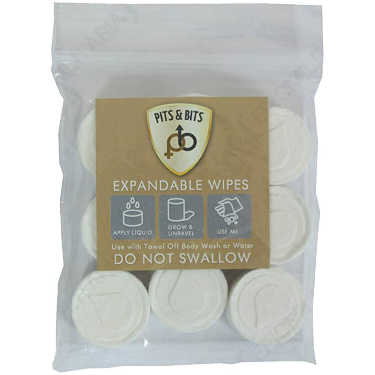 pits bits expandable wipes packaged