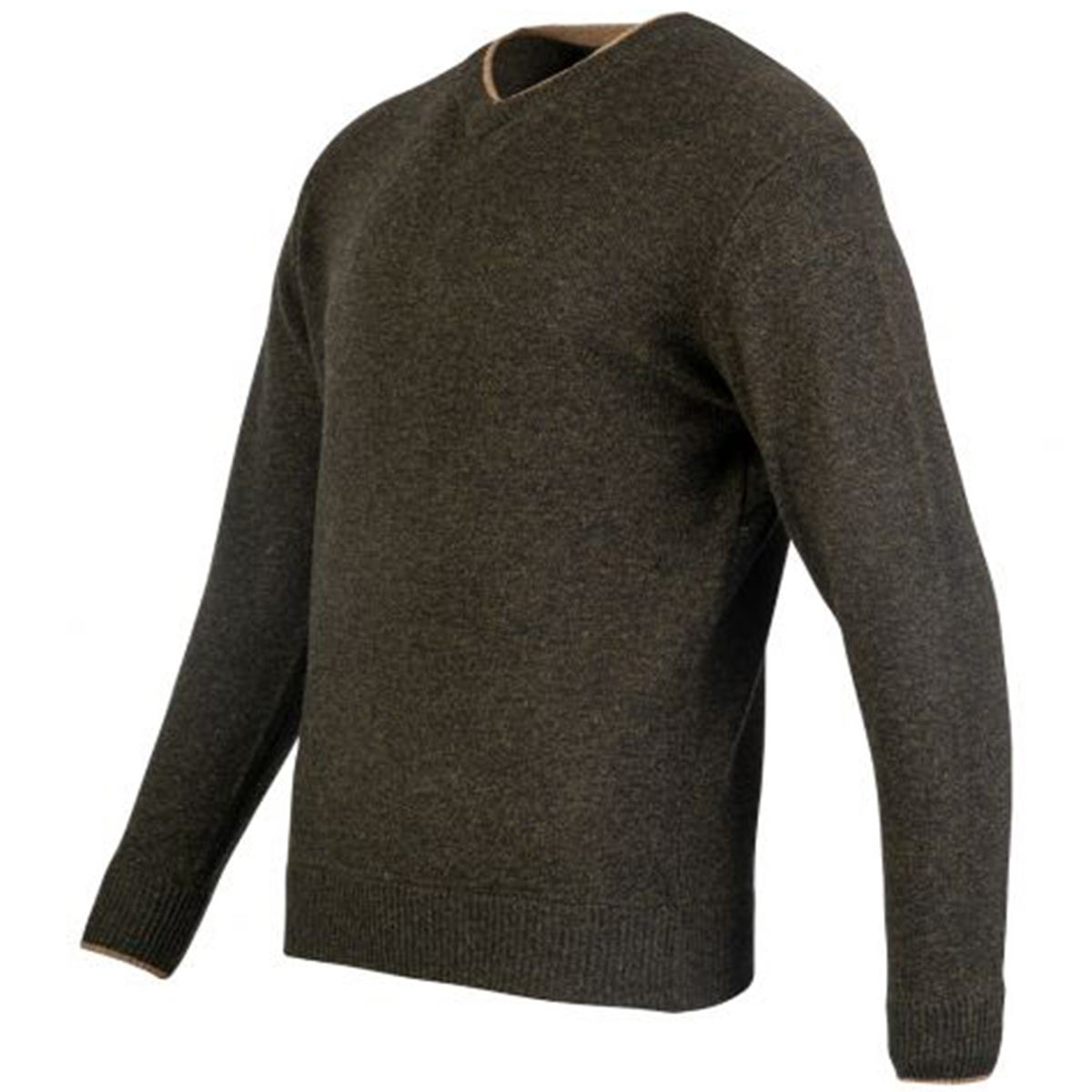 ribbed cuff hem jumper lambswool jack pyke ashcombe v neck pullover dark olive