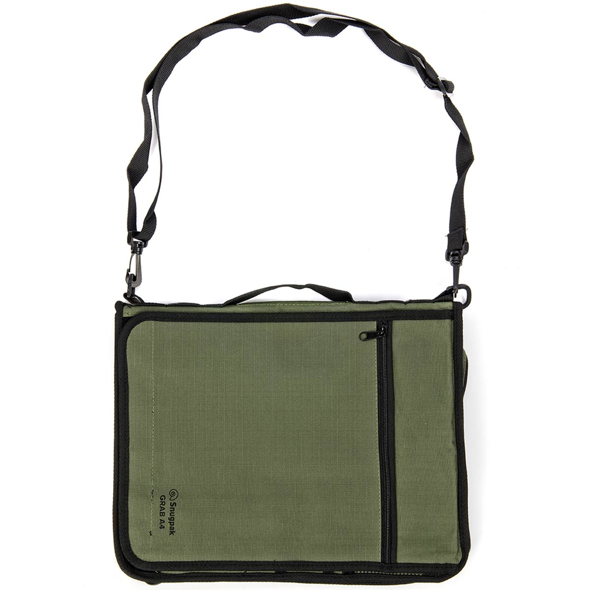 side view of olive snugpak a4 grab with handle