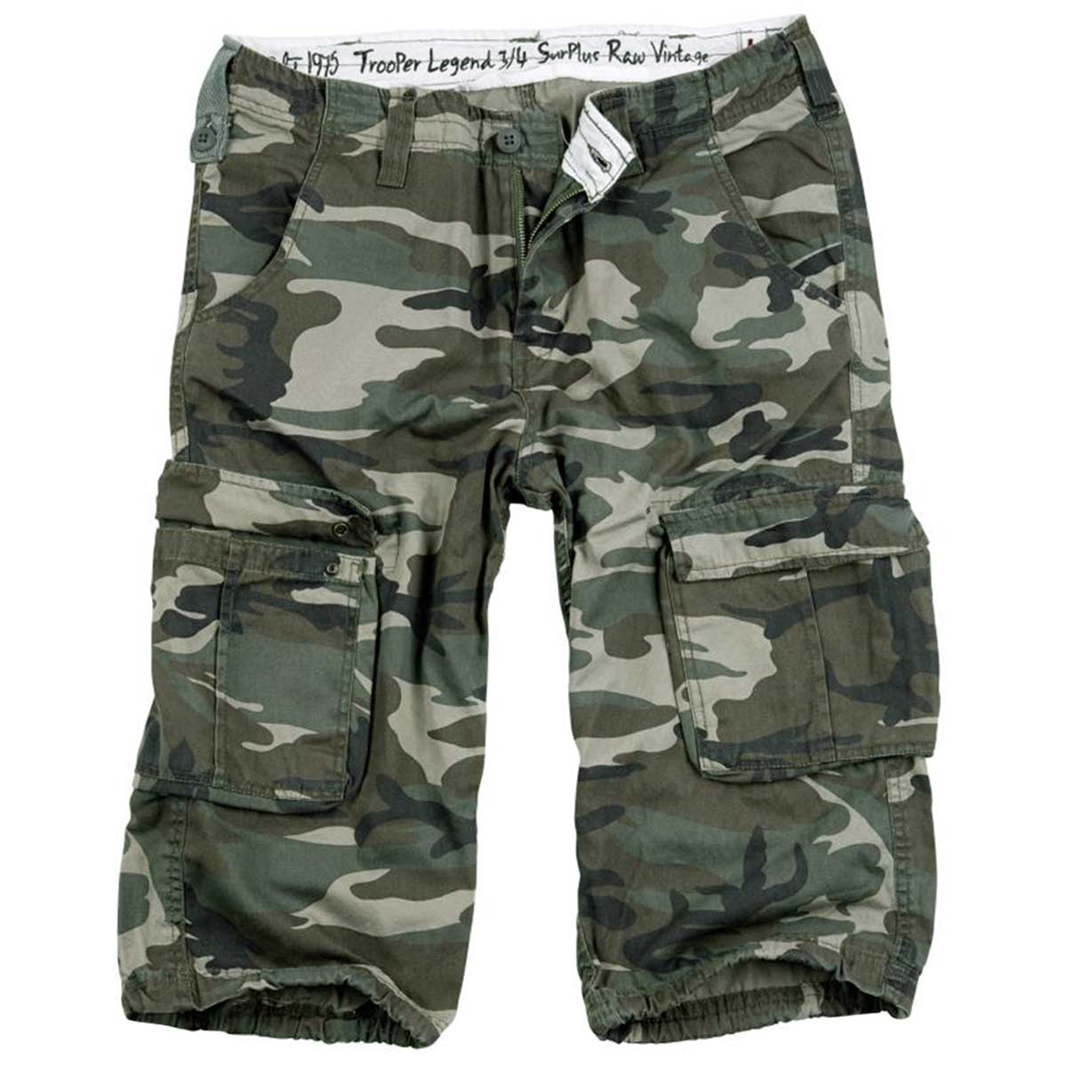 surplus trooper legend three quarter shorts woodland camo